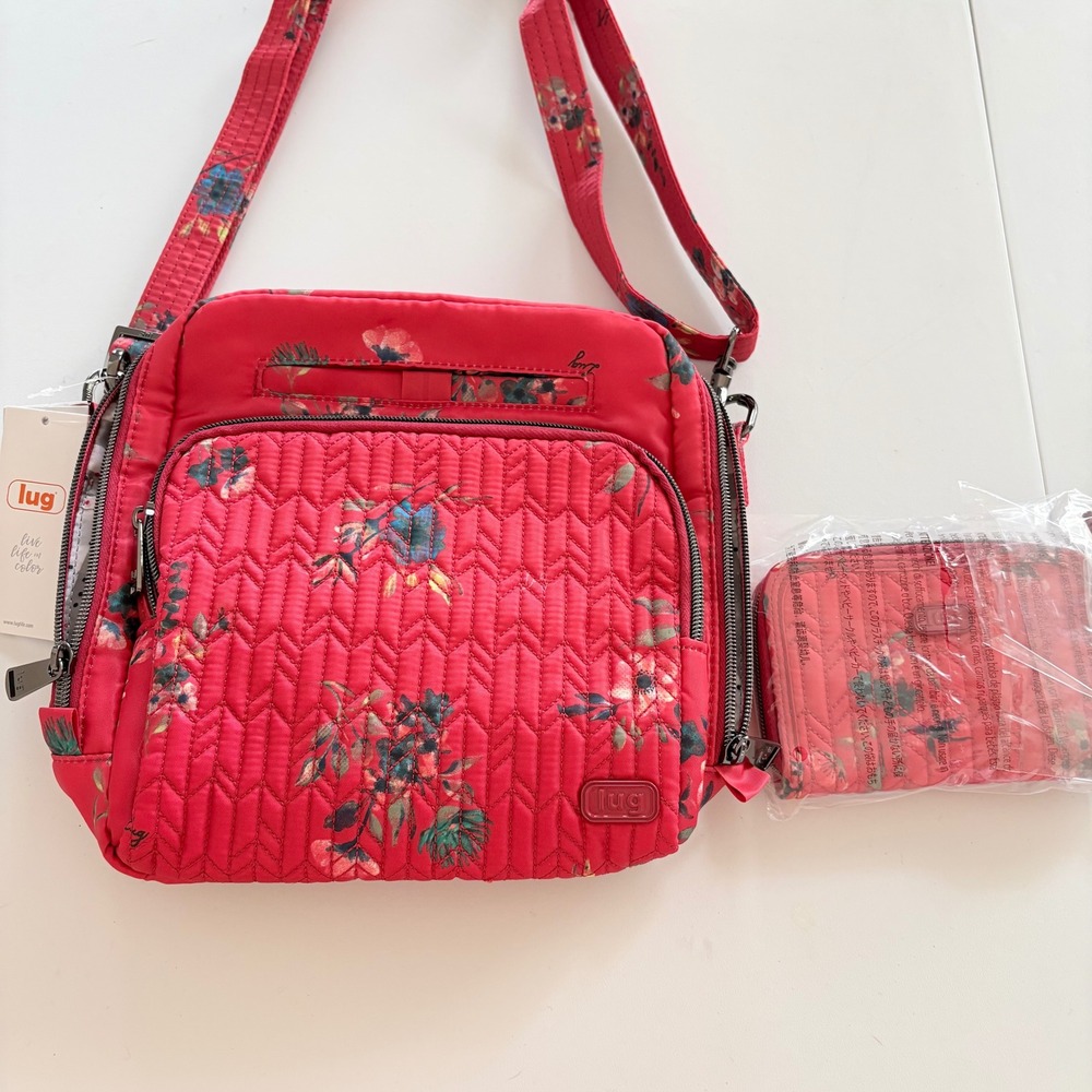 Lug Floral Quilted Duo R&R Crossbody Bag With Wallet Women Red Bouquet NWT